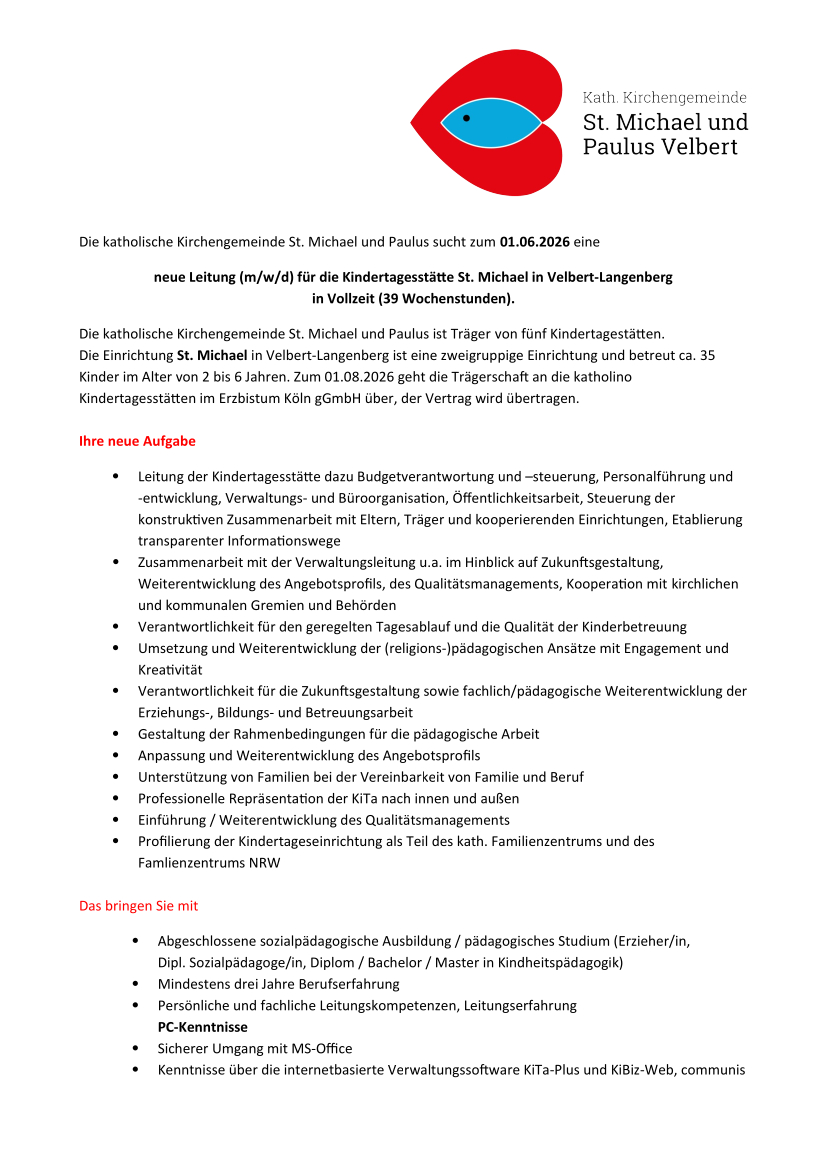 Stellenausschreibung KL St.Michael 06 26 01