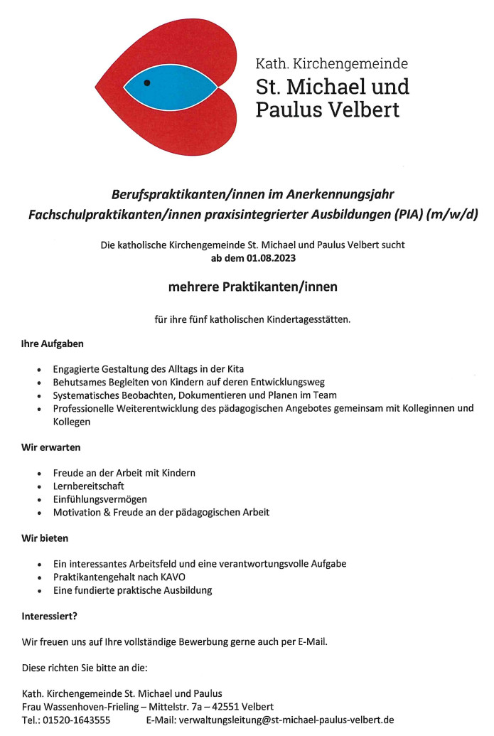 Stellenausschreibung Praktikanten KiTas